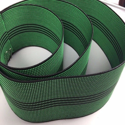 China Hartnäckigkeits-Band-Grün des 3 Zoll-Sofa-elastischen gewebten Materials hohes mit 4 schwarzen Linien fournisseur